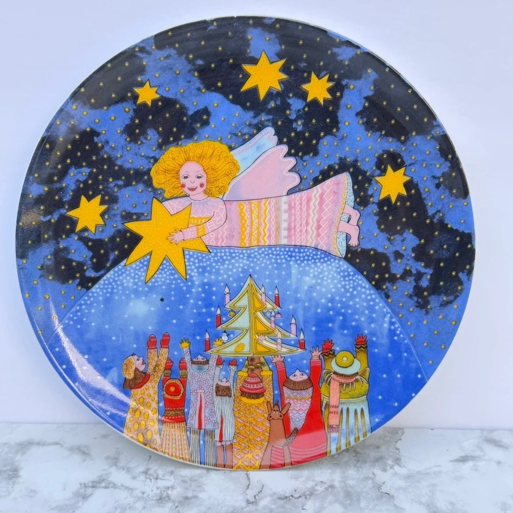 Vintage Kiki Christmas Star Peace Angel Snowman Collector Plates Set of 3 Japan